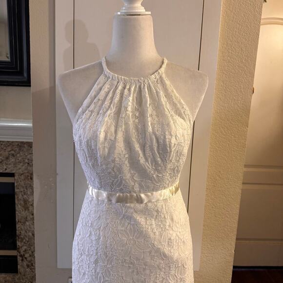 GALINA Illusion Lace Halter Sheath Wedding Boho Dress Altered Size 4 Ivory - Picture 11 of 16